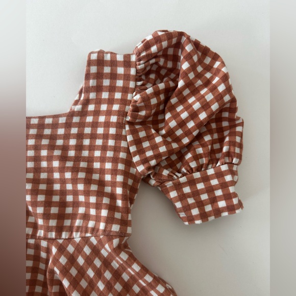 Remi Girl Gingham Rust/White Cotton Dress, Girls Size 6, Puff Sleeves - Picture 6 of 9